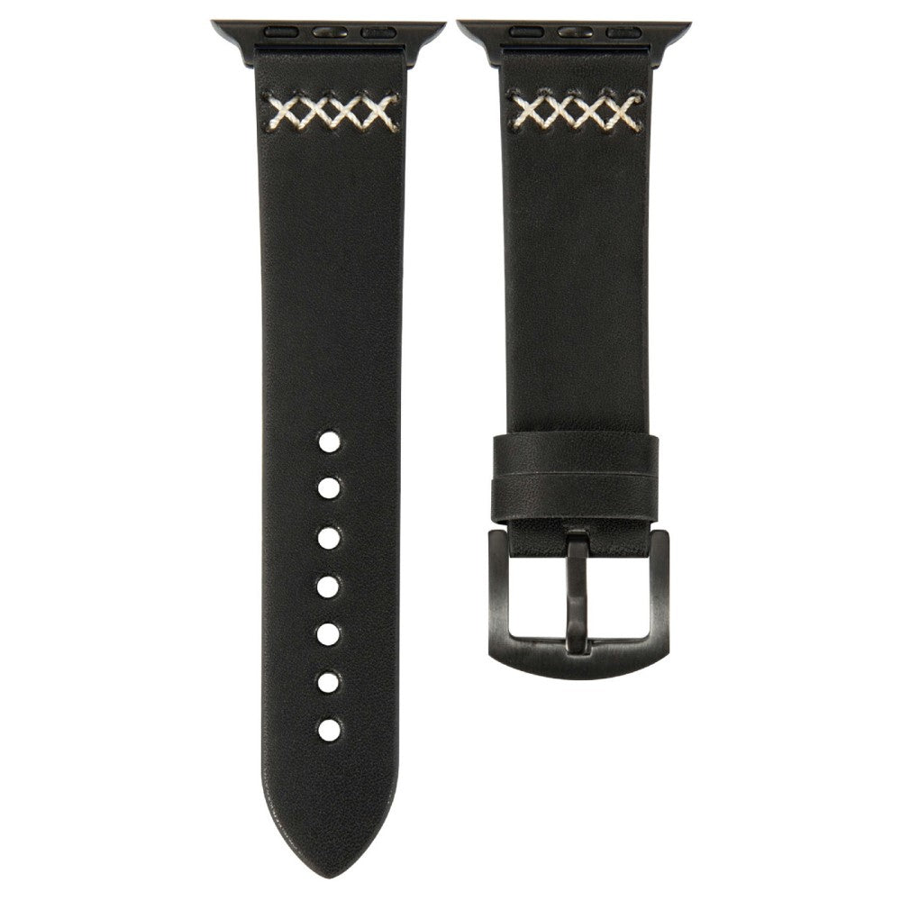 KALEBOL Apple Watch Series 41mm - 40mm - 38mm Cross-Stitch Leather Watch Strap - Black#serie_3