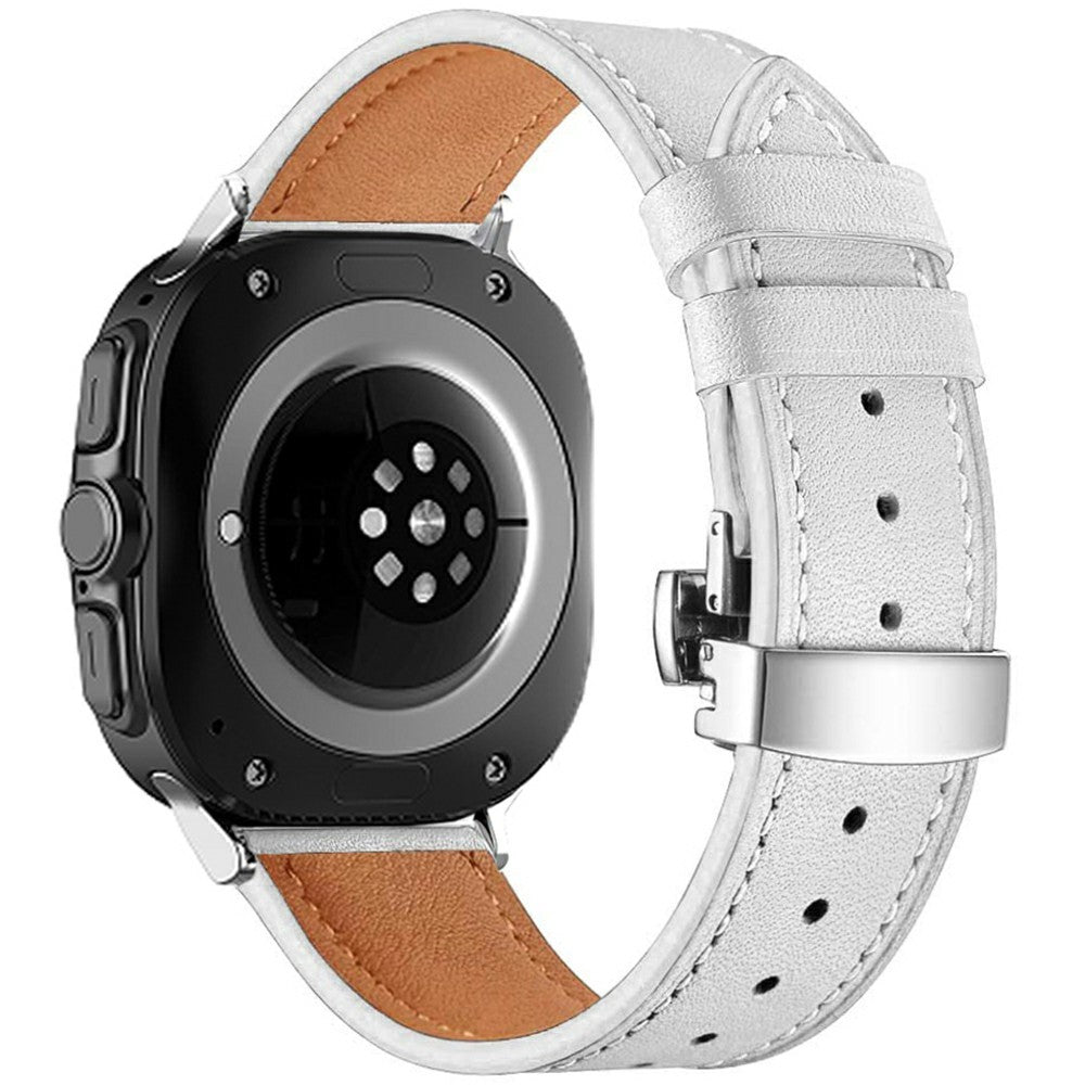 Samsung Galaxy Watch Ultra 47mm Watch Strap Genuine Cow Leather Wrist Band with Butterfly Buckle - White#serie_2