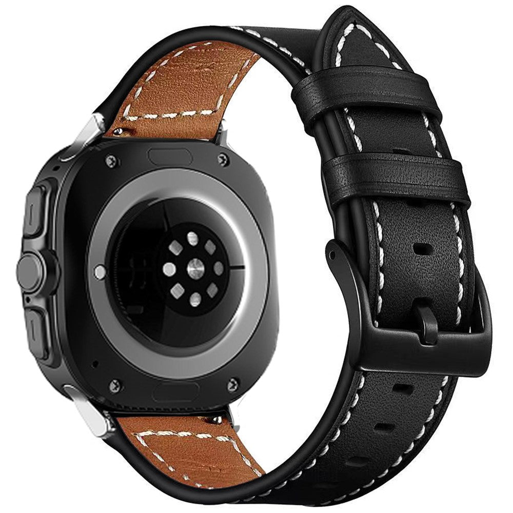 Samsung Galaxy Watch Ultra 47mm Watch Strap Stitching Lines Genuine Cow Leather Wrist Band - Black#serie_1