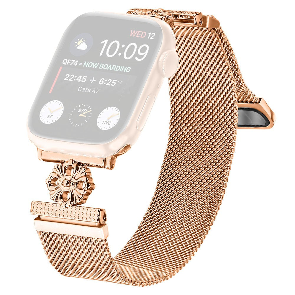 Apple Watch Series 41mm - 40mm - 38mm Band Flower Stainless Steel Magnetic Mesh Watch Strap - Rose Gold#serie_2