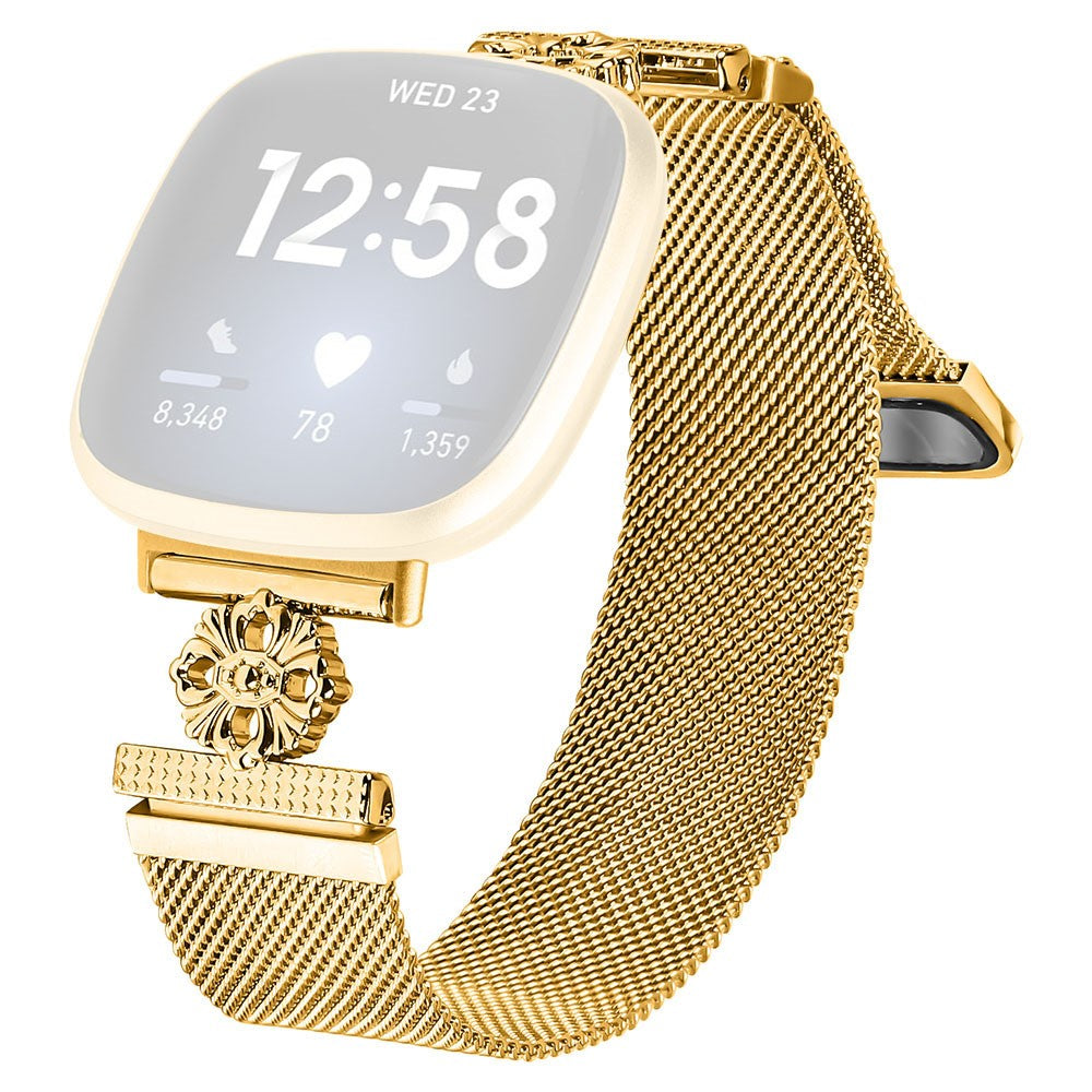 Fitbit Versa 4 / Sense 2 Milanese Band Flower Stainless Steel Magnetic Mesh Watch Strap - Gold#serie_1