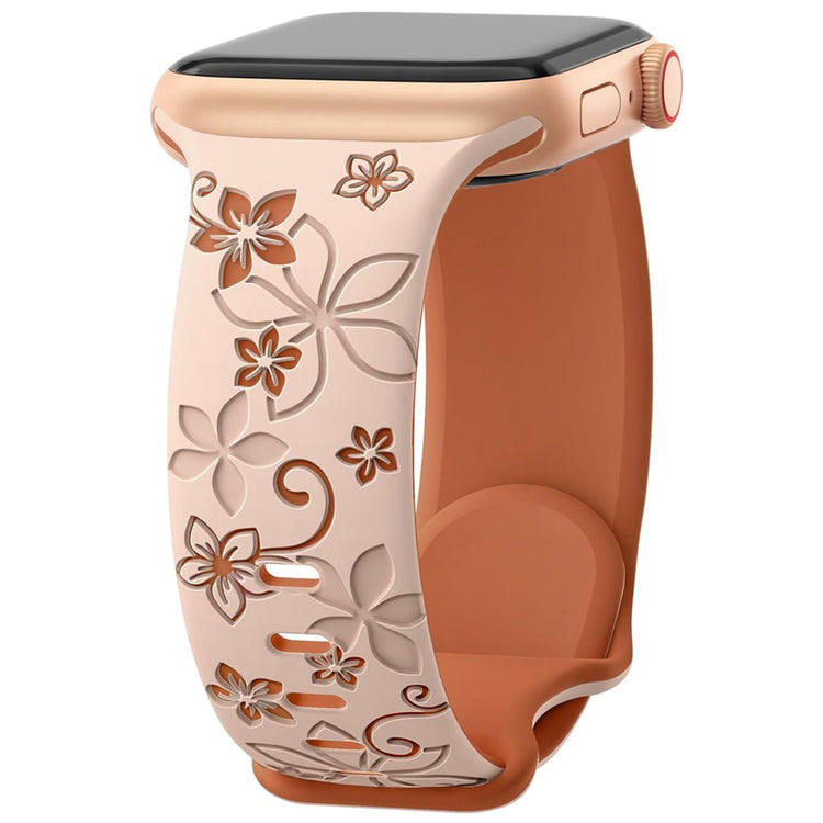 Apple Watch Series 41mm - 40mm - 38mm Silicone Flower Pattern Band - Pink Brown#serie_4