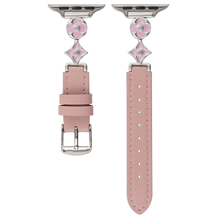 Apple Watch Series 41mm - 40mm - 38mm Leather Watch Band with Floral Connector - Pink / Pink Starlight#serie_4