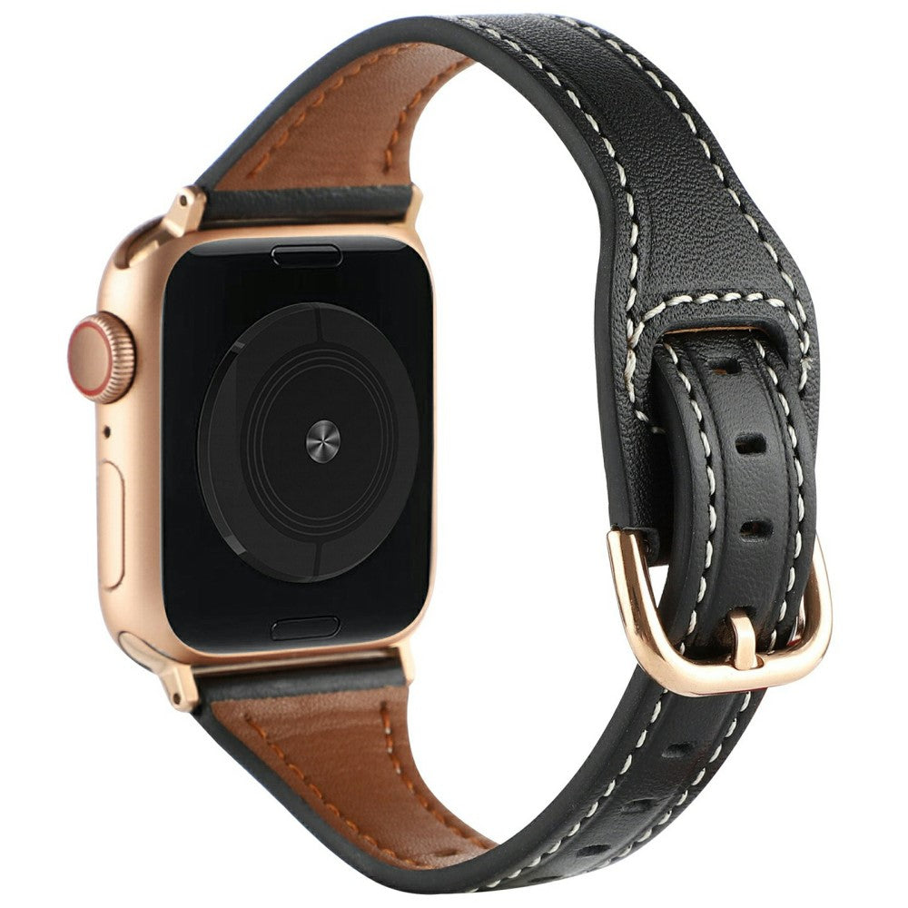 Apple Watch Series 41mm - 40mm - 38mm Genuine Cow Leather Strap - Black+Rose Gold Buckle#serie_2