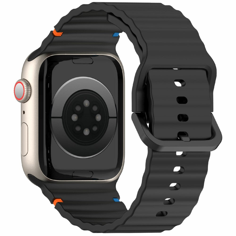 Silicone Strap for Apple Watch Series 49mm - 45mm - 44mm - 42mm Wave Band - Black#serie_1