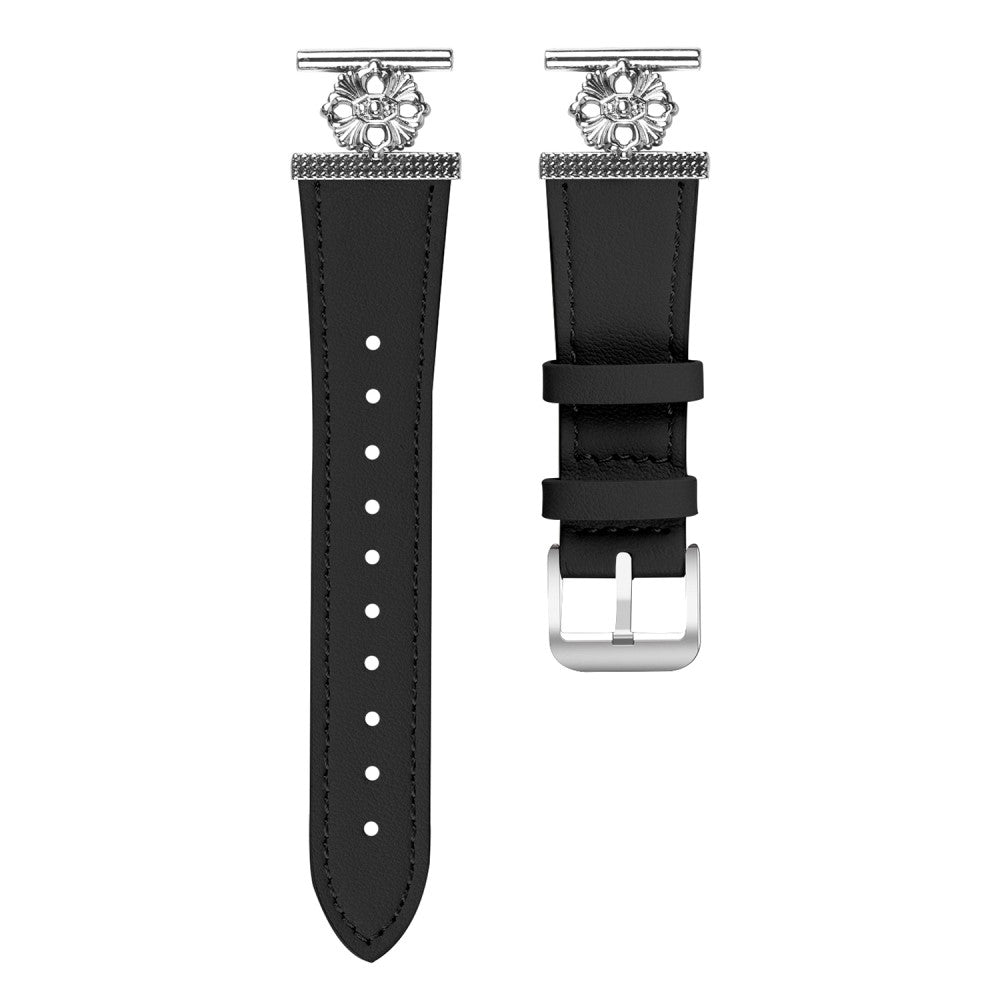 Garmin Fenix 5S / Fenix 5S Plus Watch Band Genuine Cow Leather Flower Decor Adjustable Strap - Black#serie_1