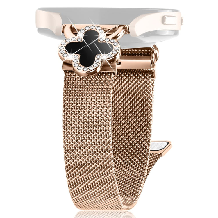 SyncUP Kids Watch Milanese Band Electroplated Stainless Steel Watch Strap Clover Decor, Size: S - Rose Gold  /  Black#serie_4