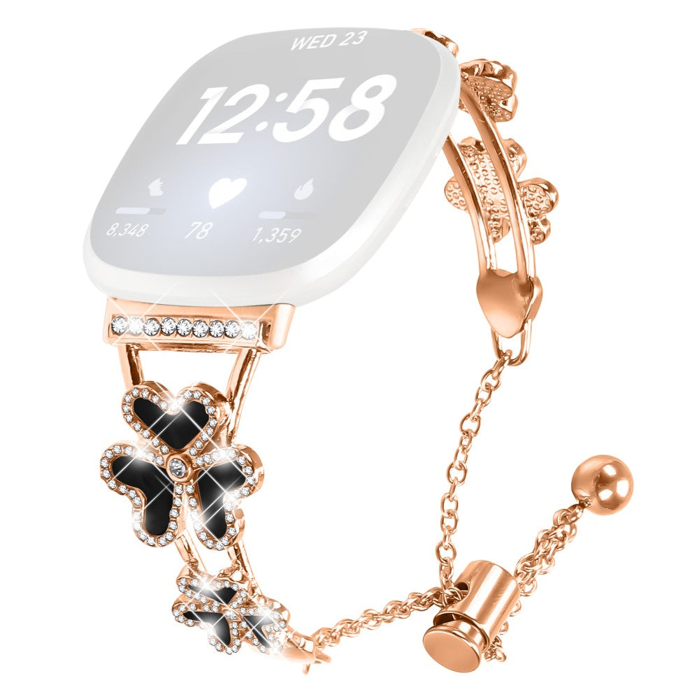 Metal Band Heart Clover Decor Fitbit Versa 4 / Sense 2 Watch Bracelet Replacement - Rose Gold#serie_4