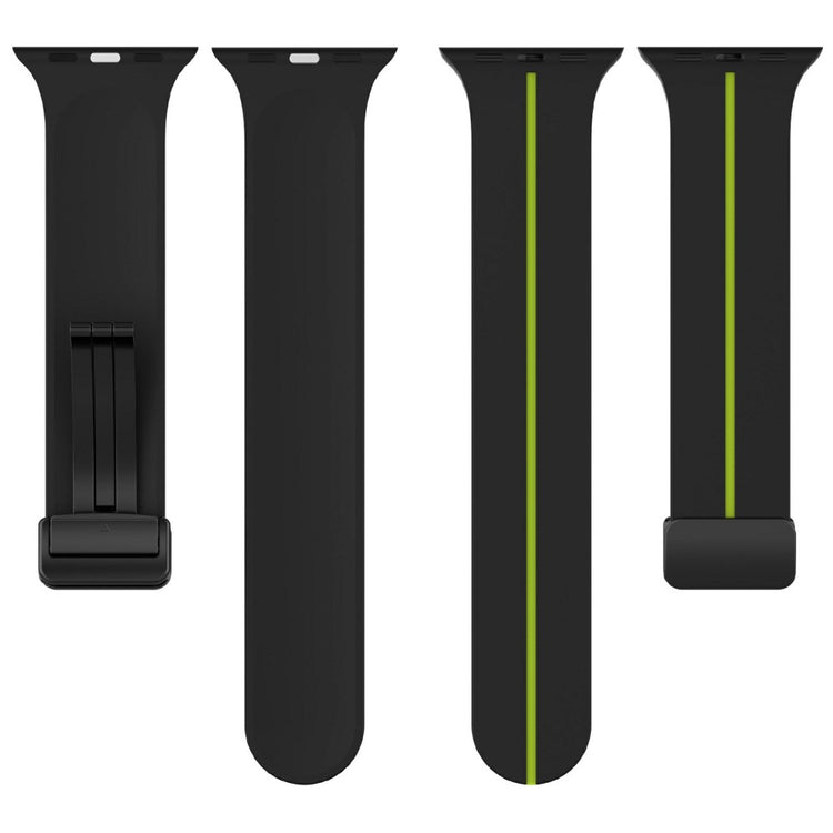 KALEBOL Magnetic Silicone Strap Apple Watch Series 49mm - 45mm - 44mm - 42mm Stripe Watch Band - Black+Lime#serie_1