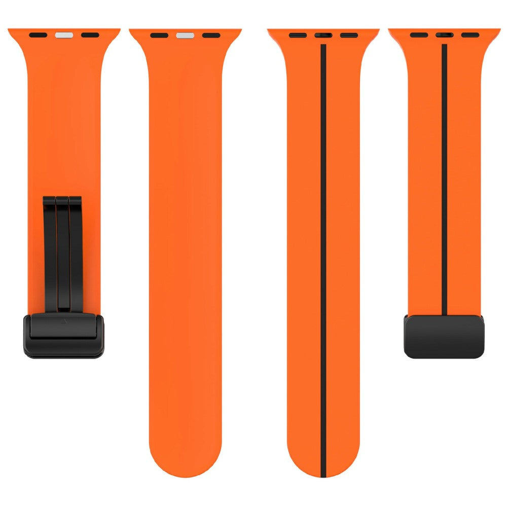 KALEBOL Magnetic Silicone Strap Apple Watch Series 49mm - 45mm - 44mm - 42mm Stripe Watch Band - Orange+Black#serie_3