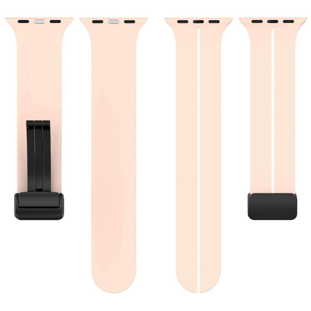 KALEBOL Magnetic Silicone Strap Apple Watch Series 49mm - 45mm - 44mm - 42mm Stripe Watch Band - Pink+White#serie_4