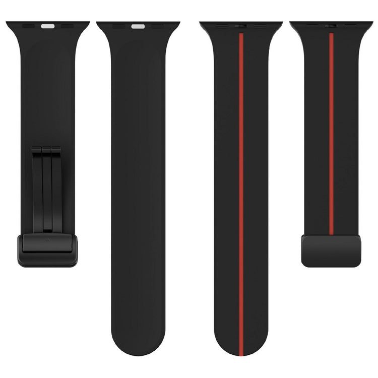 KALEBOL Magnetic Silicone Strap Apple Watch Series 49mm - 45mm - 44mm - 42mm Stripe Watch Band - Black+Red#serie_6