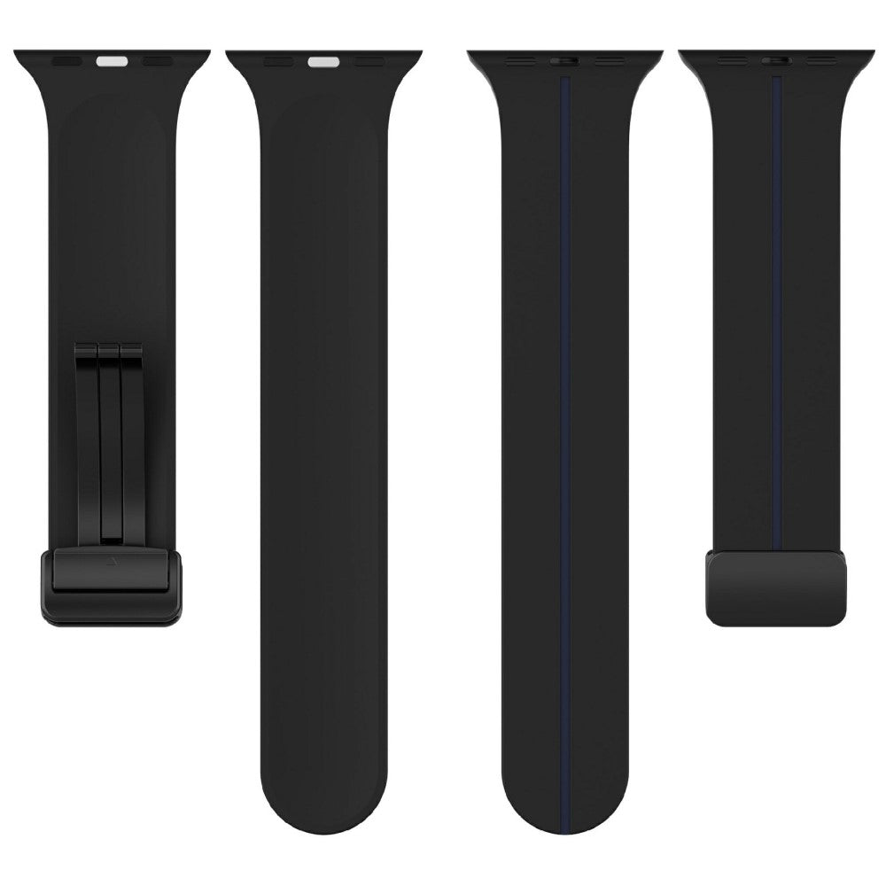 KALEBOL Magnetic Silicone Strap Apple Watch Series 49mm - 45mm - 44mm - 42mm Stripe Watch Band - Black+Blue#serie_8