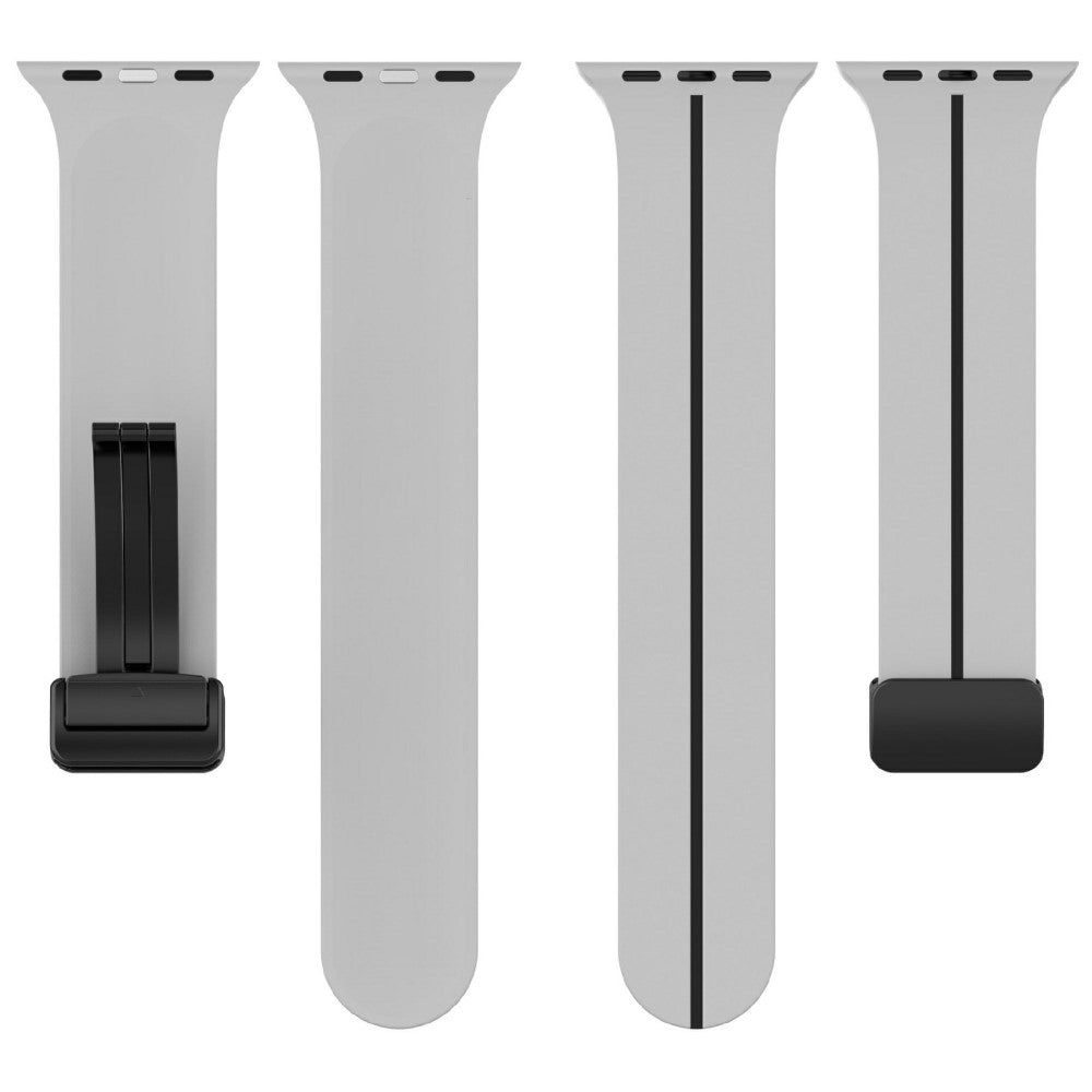 KALEBOL Magnetic Silicone Strap Apple Watch Series 49mm - 45mm - 44mm - 42mm Stripe Watch Band - Light Grey+Black#serie_9
