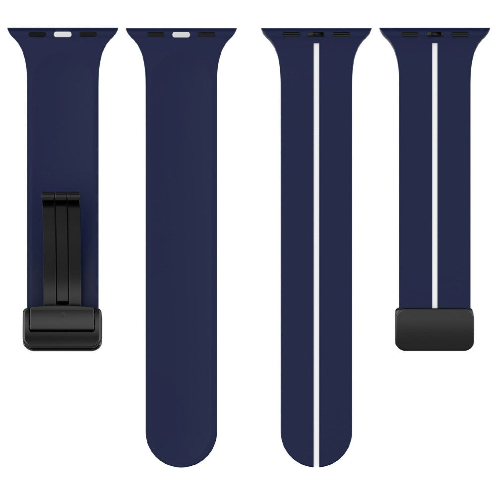 KALEBOL Magnetic Silicone Strap Apple Watch Series 49mm - 45mm - 44mm - 42mm Stripe Watch Band - Midnight Blue+White#serie_10