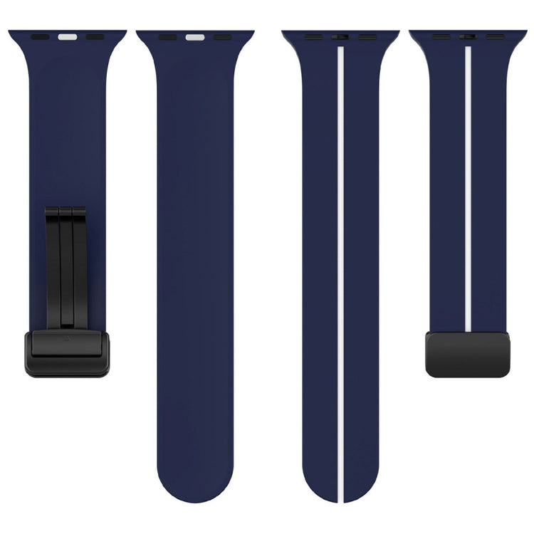 KALEBOL Magnetic Silicone Strap Apple Watch Series 49mm - 45mm - 44mm - 42mm Stripe Watch Band - Midnight Blue+White#serie_10