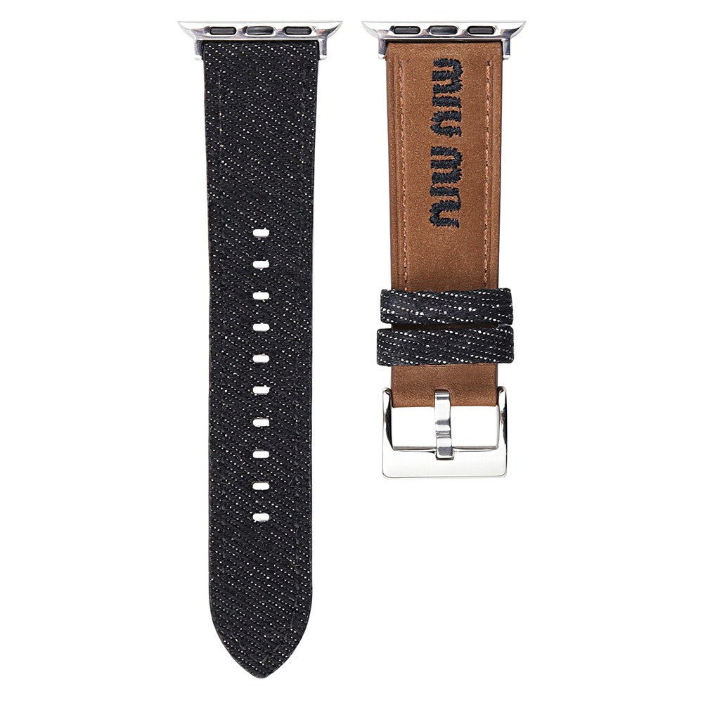 Watch Band Apple Watch Series 10 42mm Embroidered Denim Leather Strap - Brown  /  Black#serie_1