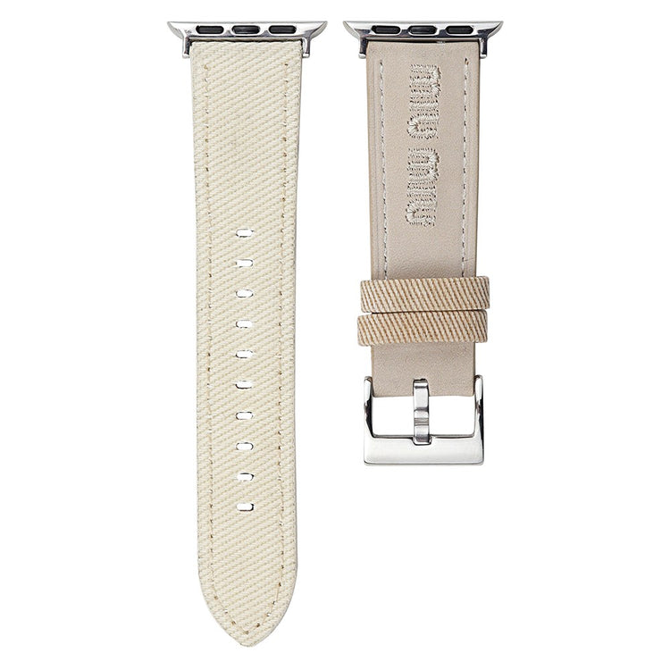 Watch Band Apple Watch Series 10 46mm Embroidered Denim Leather Strap - Apricot  /  Beige#serie_2
