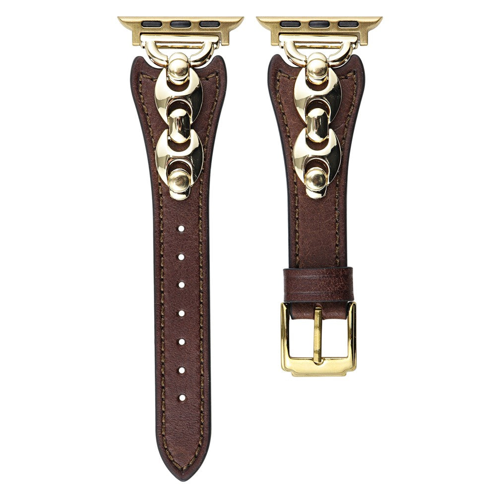 Wrist Strap Apple Watch Series 49mm - 45mm - 44mm - 42mm D Buckle Genuine Cow Leather Band - Dark Brown / Gold Buckle#serie_3