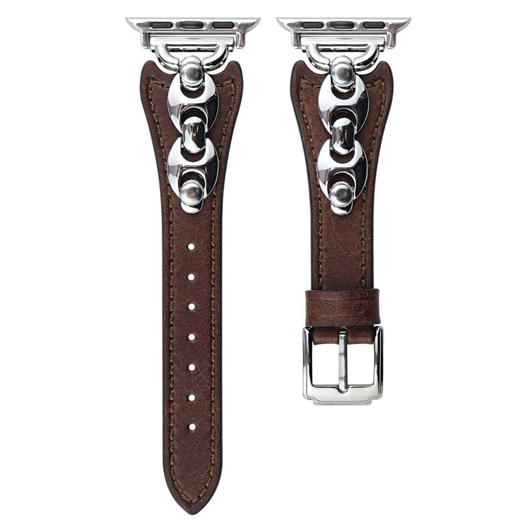Wrist Strap Apple Watch Series 49mm - 45mm - 44mm - 42mm D Buckle Genuine Cow Leather Band - Dark Brown / Silver Buckle#serie_4