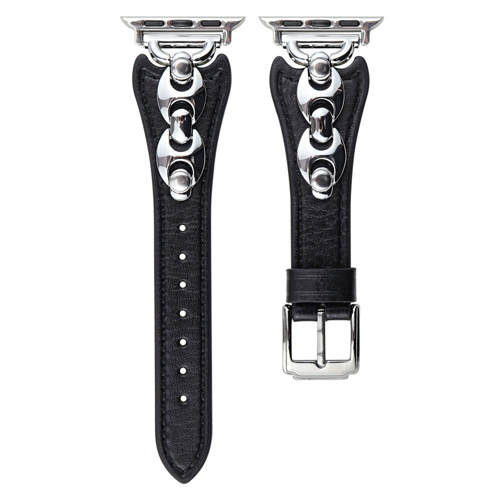 Wrist Strap Apple Watch Series 49mm - 45mm - 44mm - 42mm D Buckle Genuine Cow Leather Band - Black / Silver Buckle#serie_6