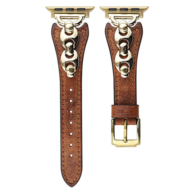 Wrist Strap Apple Watch Series 49mm - 45mm - 44mm - 42mm D Buckle Genuine Cow Leather Band - Brown / Gold Buckle#serie_7