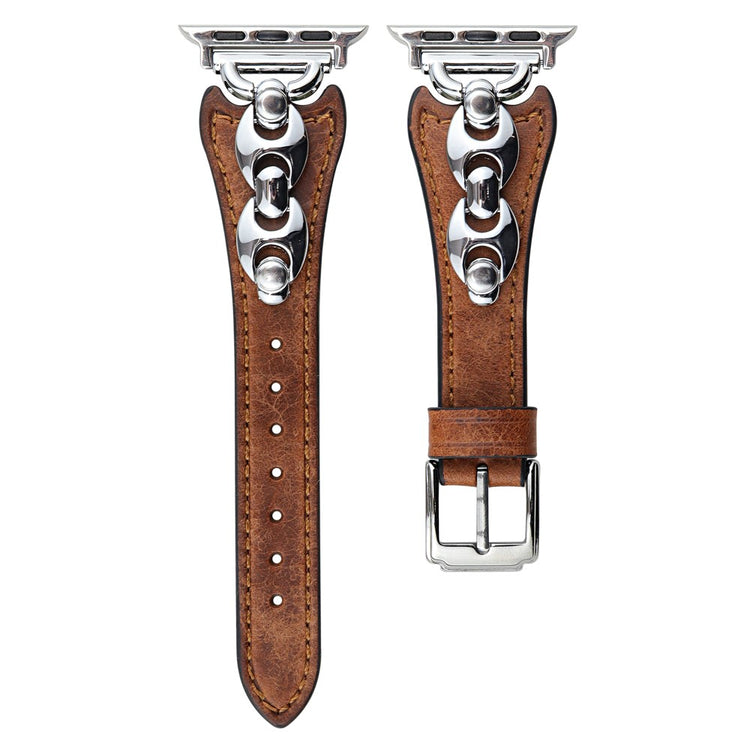 Wrist Strap Apple Watch Series 49mm - 45mm - 44mm - 42mm D Buckle Genuine Cow Leather Band - Brown / Silver Buckle#serie_8