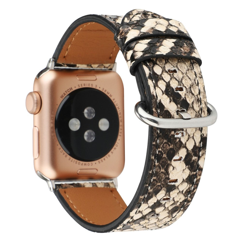Leather Watch Strap Apple Watch Series 49mm - 45mm - 44mm - 42mm Snakeskin Print Wrist Band - Khaki#serie_4