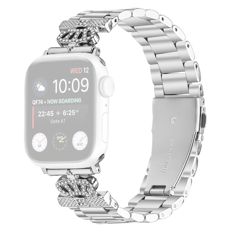Stainless Steel Strap Apple Watch Series 49mm - 45mm - 44mm - 42mm Crown Shape Rhinestone Decor Silver Watch Band#serie_1