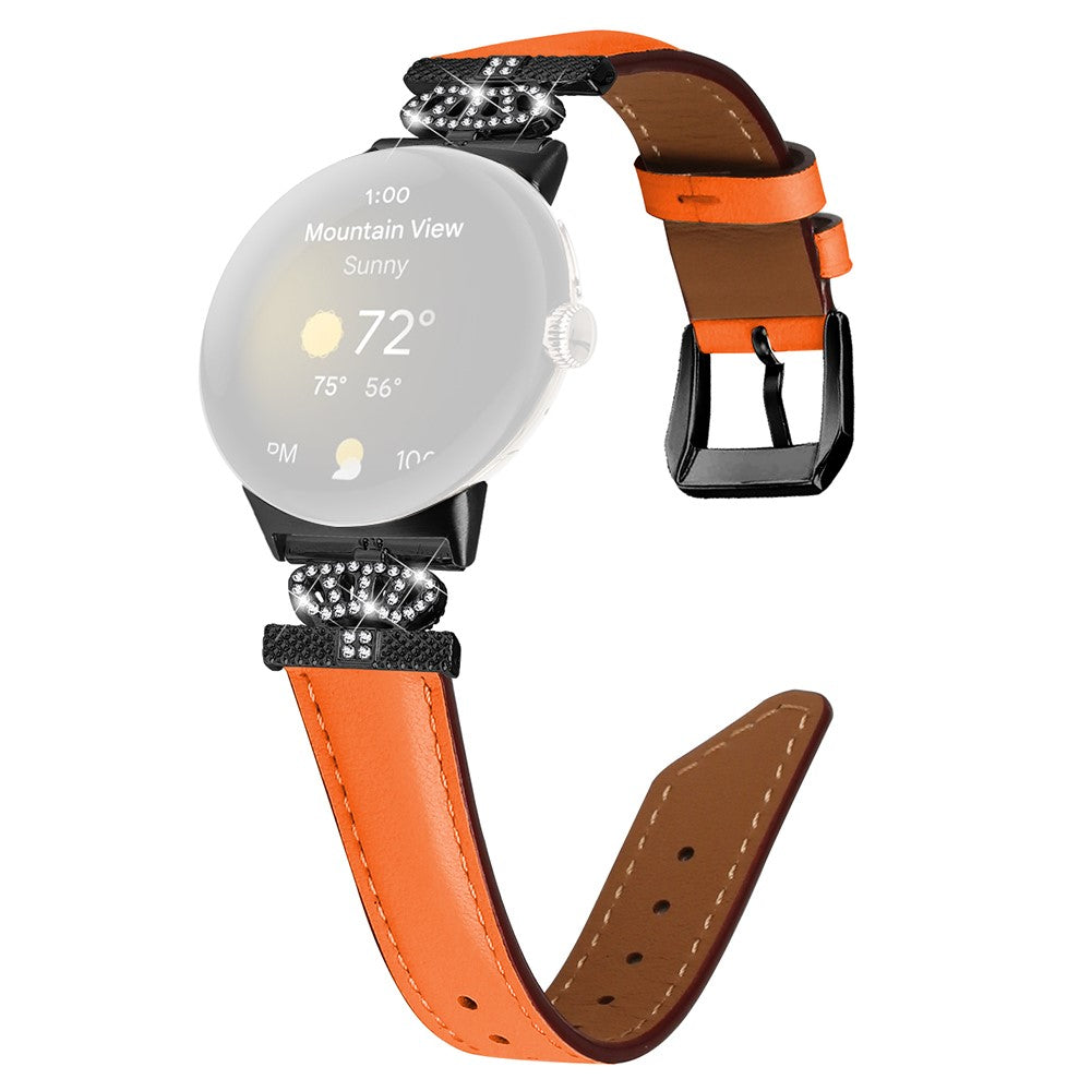 Ægte Læder Og Rhinsten Universal Rem passer til Google Pixel Watch 2 / Google Pixel Watch - Orange#serie_2