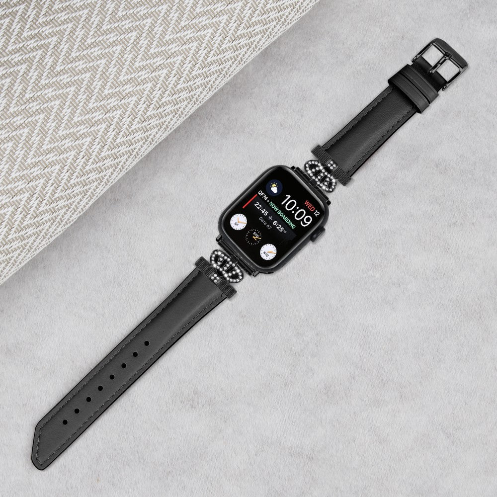 Flot Kunstlæder Og Rhinsten Universal Rem passer til Apple Smartwatch - Sort#serie_1