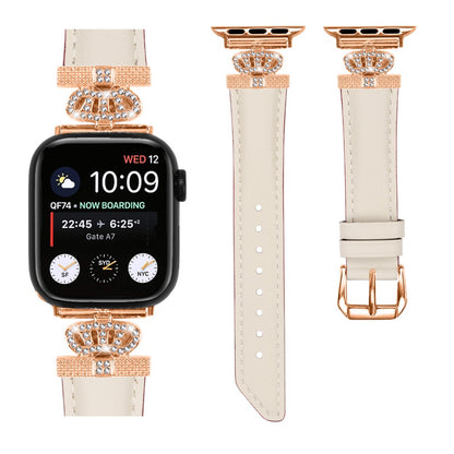 Solid Kunstlæder Og Rhinsten Universal Rem passer til Apple Smartwatch - Hvid#serie_5