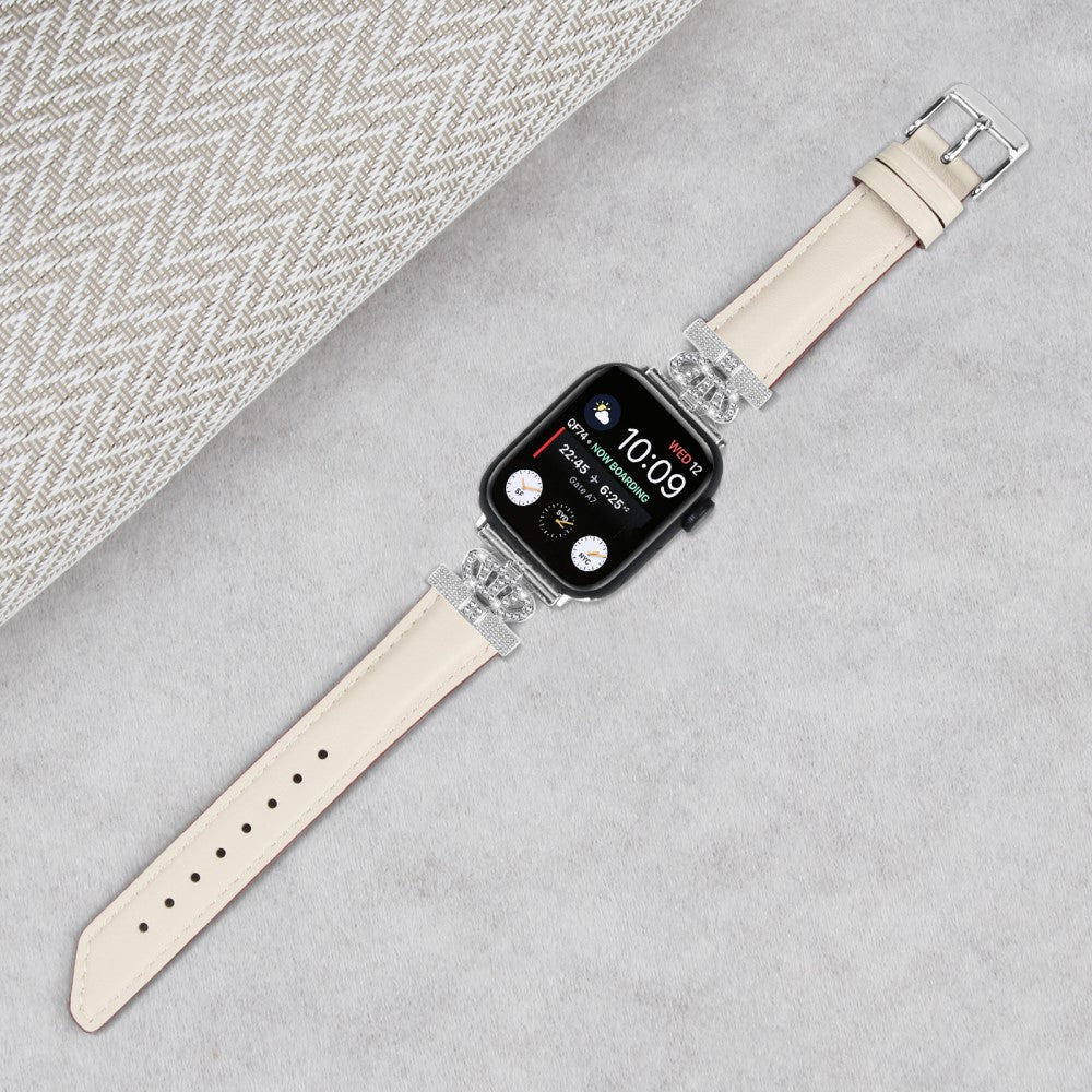 Smuk Kunstlæder Og Rhinsten Universal Rem passer til Apple Smartwatch - Hvid#serie_5