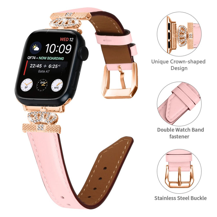 Flot Kunstlæder Og Rhinsten Universal Rem passer til Apple Smartwatch - Pink#serie_3