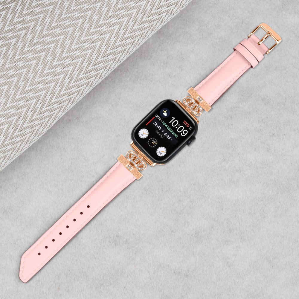 Flot Kunstlæder Og Rhinsten Universal Rem passer til Apple Smartwatch - Pink#serie_3
