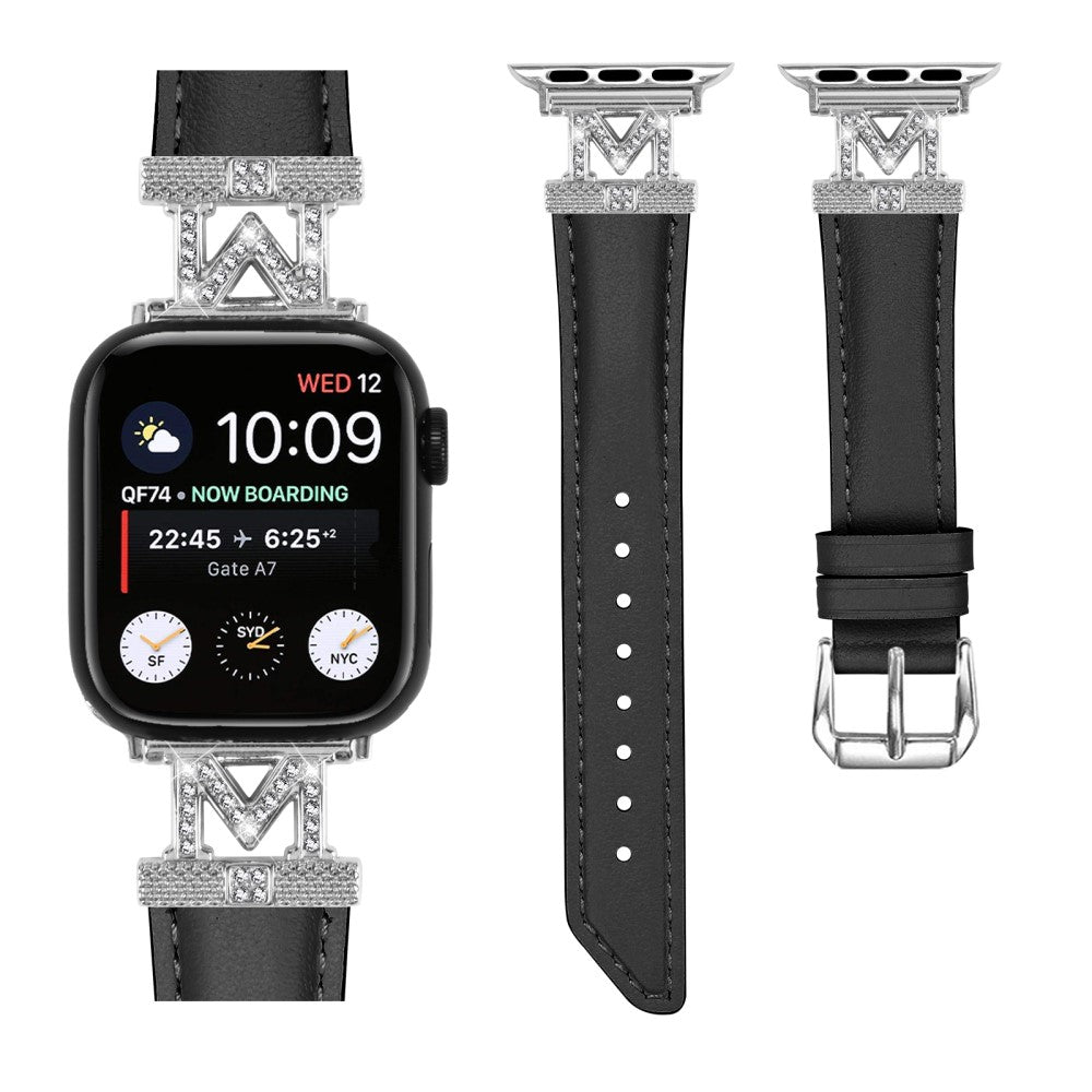 Kønt Kunstlæder Og Rhinsten Universal Rem passer til Apple Smartwatch - Sort#serie_1