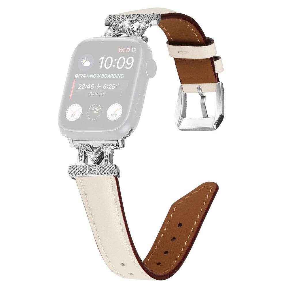 Kønt Kunstlæder Og Rhinsten Universal Rem passer til Apple Smartwatch - Hvid#serie_5