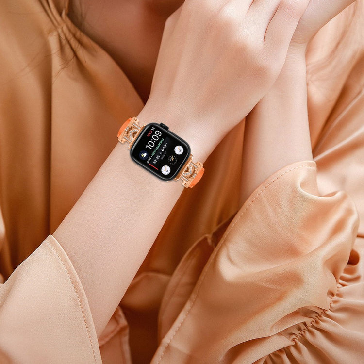 Godt Kunstlæder Og Rhinsten Universal Rem passer til Apple Smartwatch - Orange#serie_1