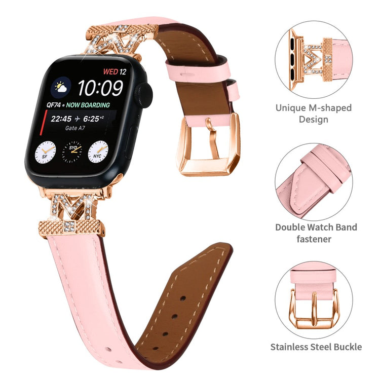 Godt Kunstlæder Og Rhinsten Universal Rem passer til Apple Smartwatch - Pink#serie_2