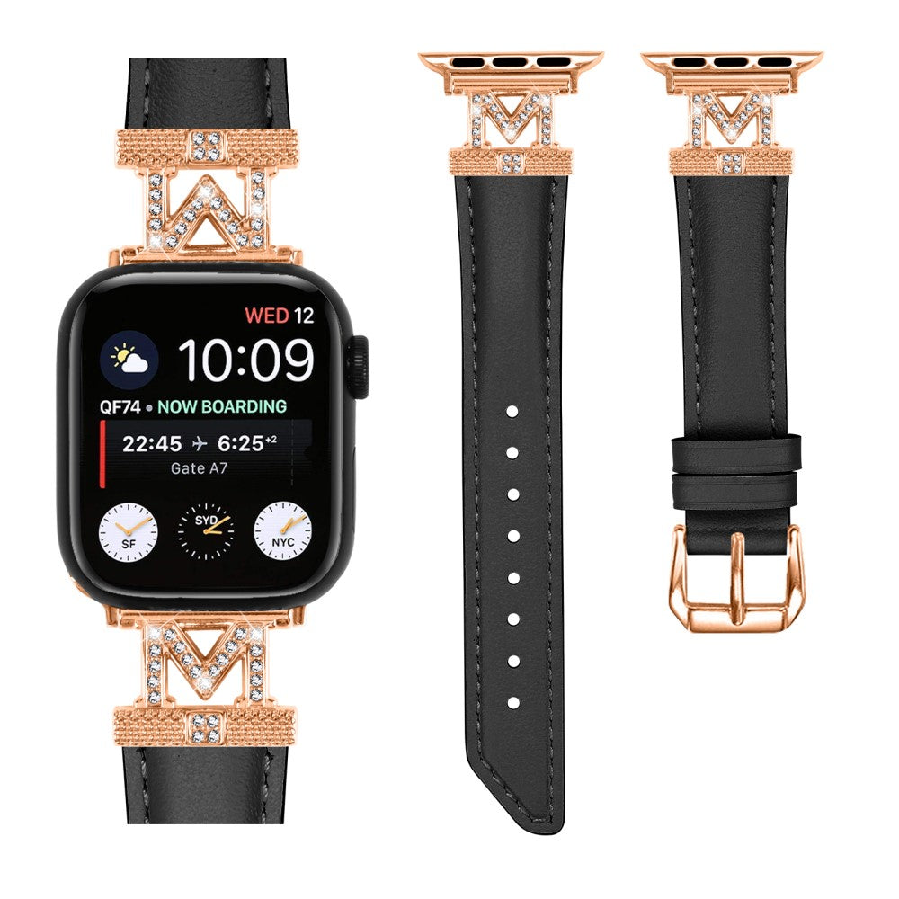 Godt Kunstlæder Og Rhinsten Universal Rem passer til Apple Smartwatch - Sort#serie_3