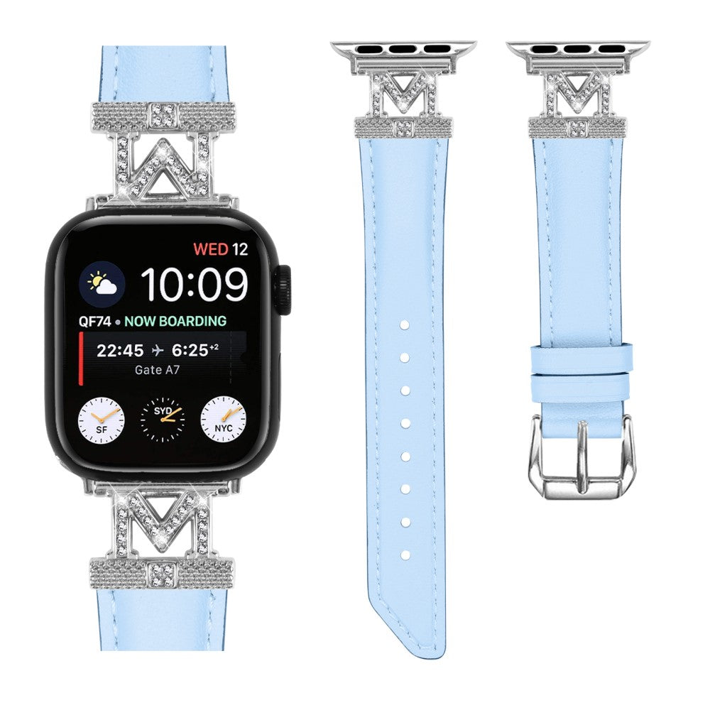 Godt Kunstlæder Og Rhinsten Universal Rem passer til Apple Smartwatch - Blå#serie_3