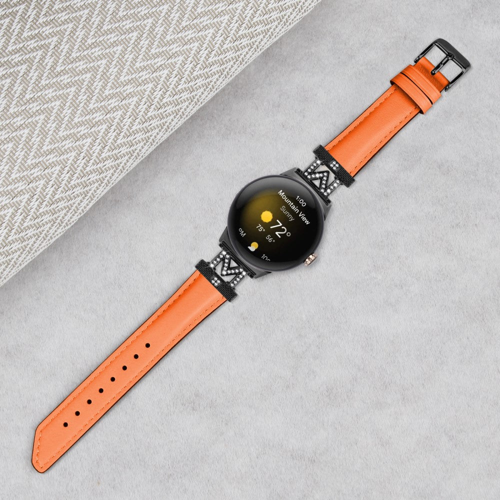 Ægte Læder Og Rhinsten Universal Rem passer til Google Pixel Watch 2 / Google Pixel Watch - Orange#serie_2