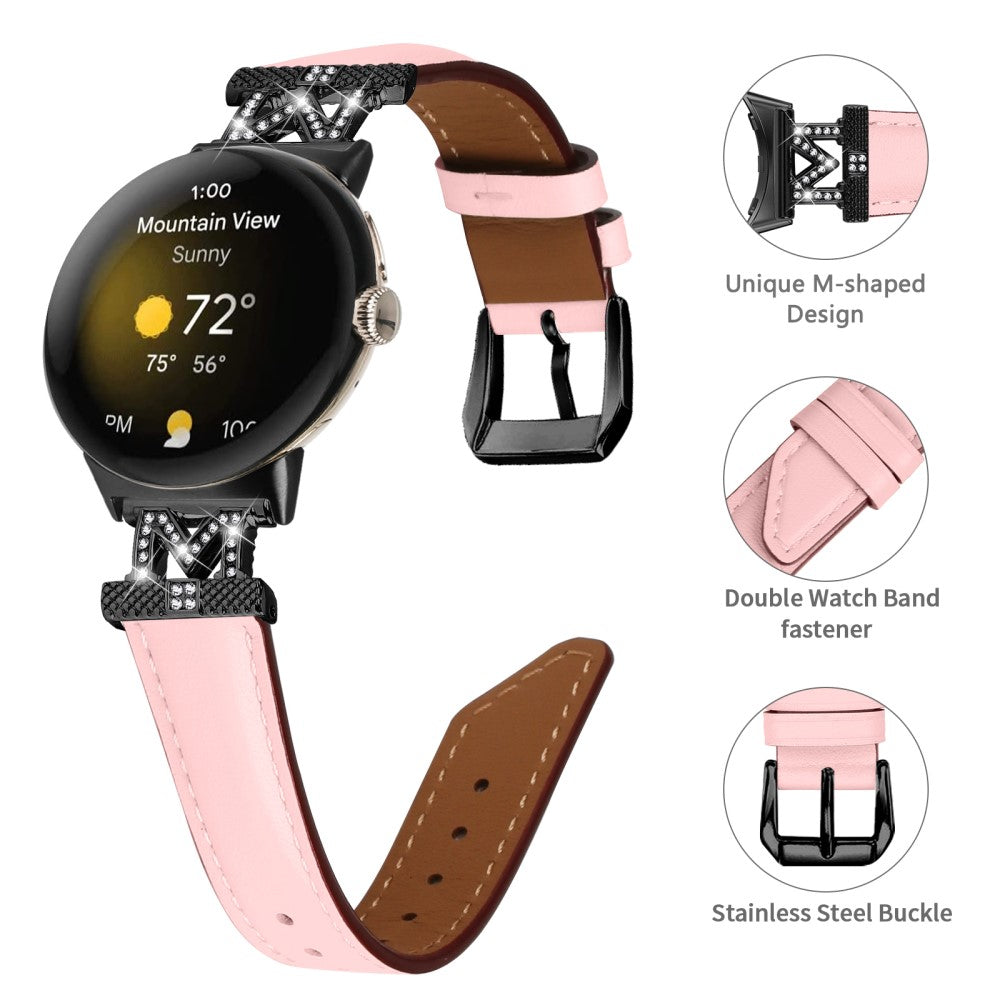 Ægte Læder Og Rhinsten Universal Rem passer til Google Pixel Watch 2 / Google Pixel Watch - Pink#serie_3