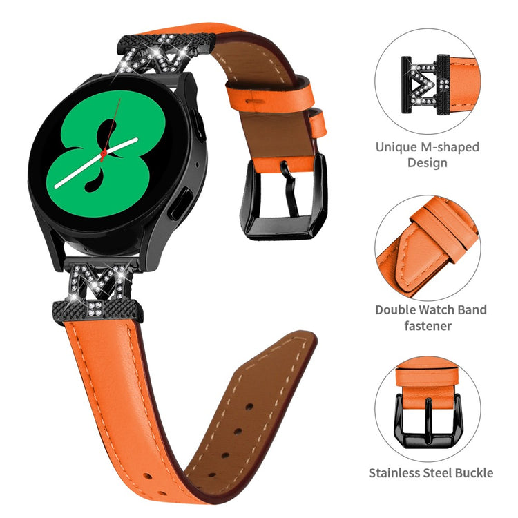 Super Skøn Ægte Læder Og Rhinsten Universal Rem passer til Smartwatch - Orange#serie_1