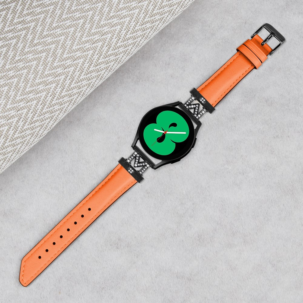Super Skøn Ægte Læder Og Rhinsten Universal Rem passer til Smartwatch - Orange#serie_1