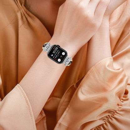 Pænt Kunstlæder Og Rhinsten Universal Rem passer til Apple Smartwatch - Brun#serie_4