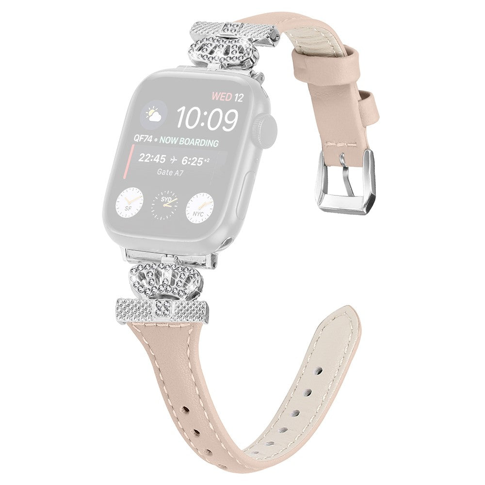 Pænt Kunstlæder Og Rhinsten Universal Rem passer til Apple Smartwatch - Hvid#serie_5