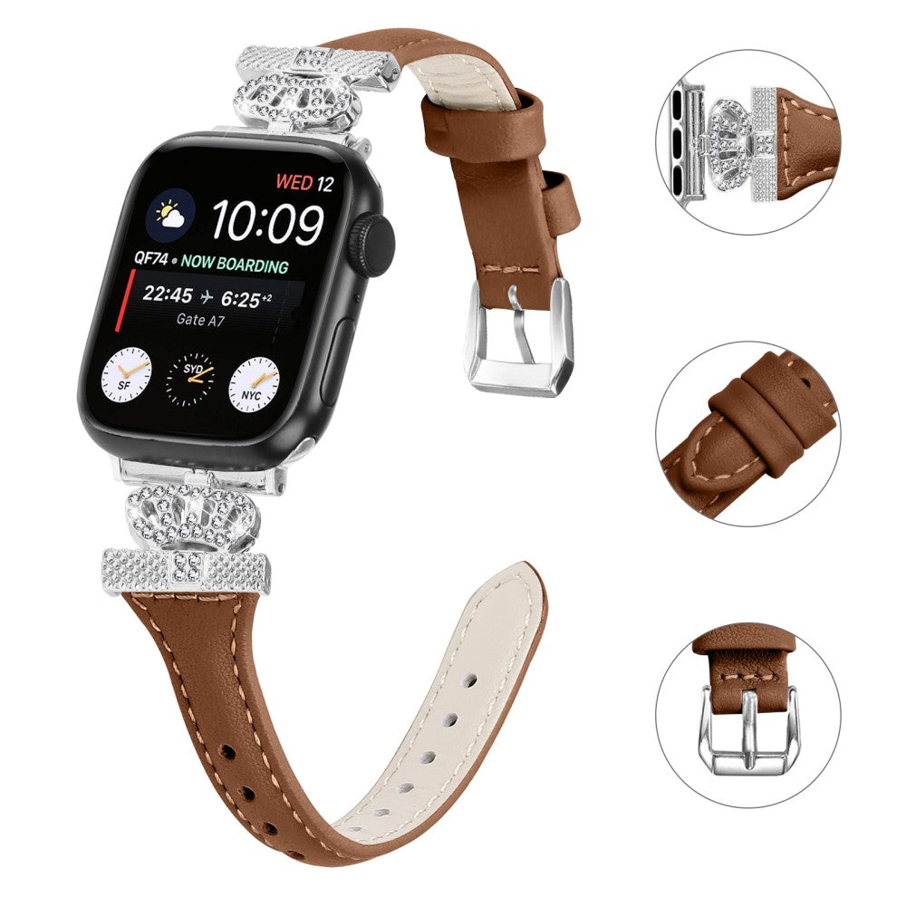Pænt Kunstlæder Og Rhinsten Universal Rem passer til Apple Smartwatch - Brun#serie_6