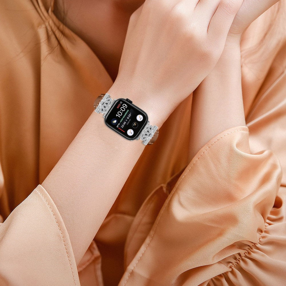 Pænt Kunstlæder Og Rhinsten Universal Rem passer til Apple Smartwatch - Brun#serie_6