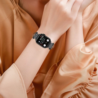 Sejt Kunstlæder Og Rhinsten Universal Rem passer til Apple Smartwatch - Brun#serie_6